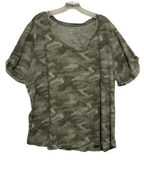 100% Cotton Olive Green Camo V-Neck Tee